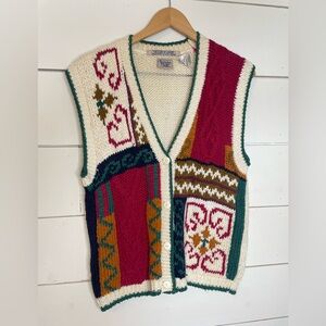 Huntington Ridge Vintage Hand- Knit Sweater Vest Women's XL Multi Color